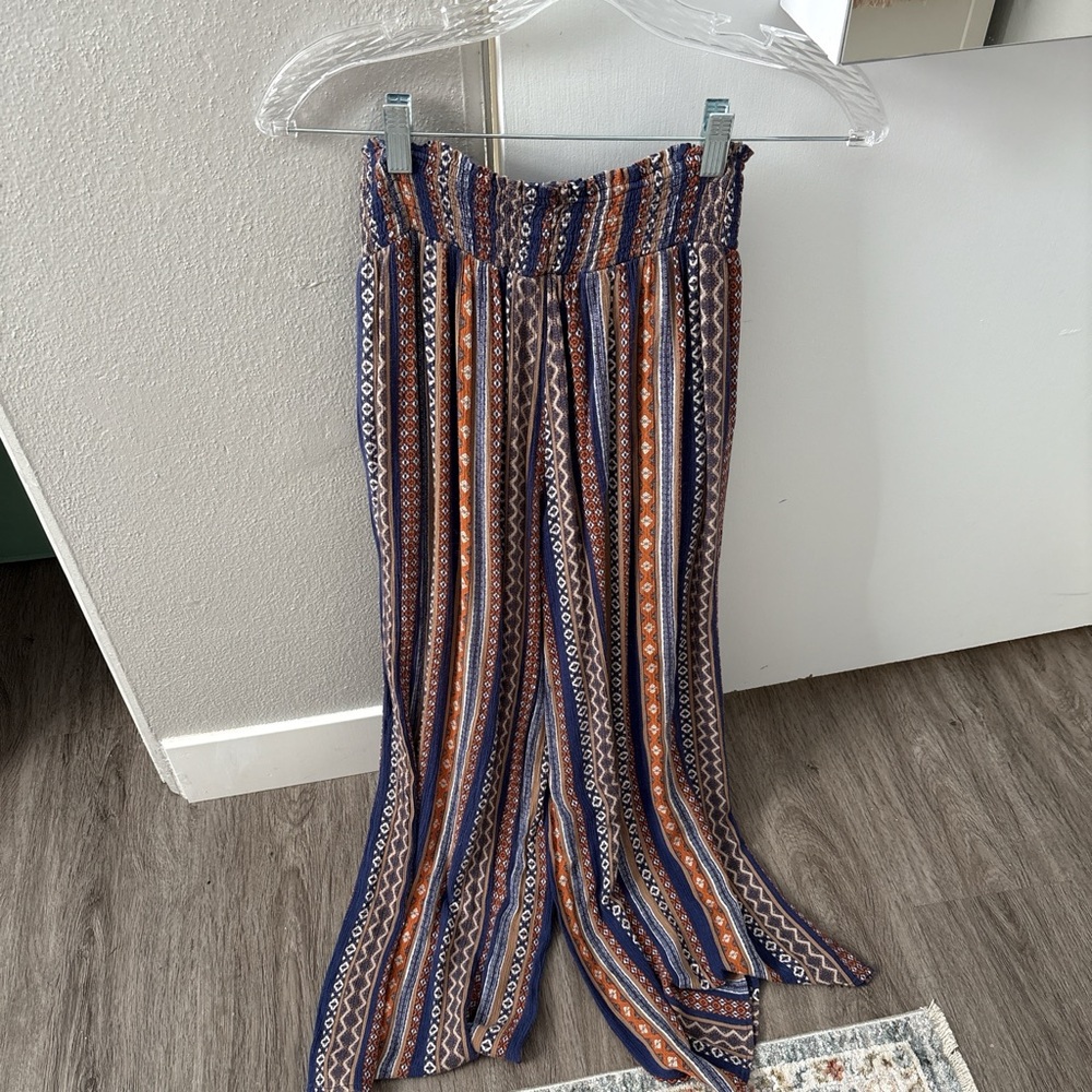 Striped Wide Leg Pants - Blue and Orange